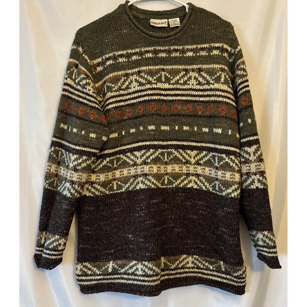 VTG 90's Fashion Bug Nordic Fair Isle Crewneck Sweater Cozy Rustic Womens 14-16